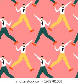 Seamless Pattern With Dancing Office Workers. Modern Simple Design Of Human's Silhouette.