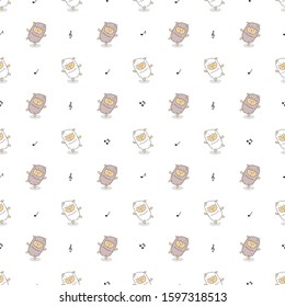 seamless pattern with dancing sheep and notes