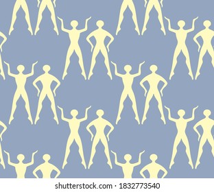 Seamless pattern dancing silhouettes, hand drawn illustration. Party label template. Creative background with ballerina