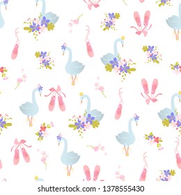 Seamless pattern with dancing swans. Vector illustration.
