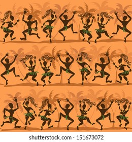 Seamless pattern of dancing wild African aborigines