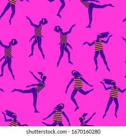 Seamless pattern with dancing women silhouettes. Flat vector illustration.
