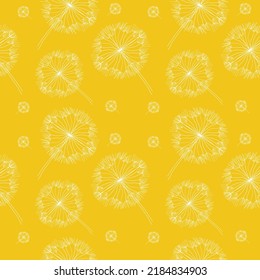 Seamless pattern Dandelion flower on yellow background in linear style. Hand drawn Dandelion flower seamless pattern. vector eps10