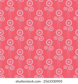 Seamless pattern of dandelion flowers with hearts on isolated background. Design for Valentine’s Day, Wedding, Mother’s day celebration, greeting cards, invitations, scrapbooking, home decoration.