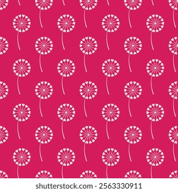 Seamless pattern of dandelion flowers with hearts on isolated background. Design for Valentine’s Day, Wedding, Mother’s day celebration, greeting cards, invitations, scrapbooking, home decoration.