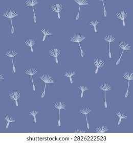 Seamless pattern with dandelion fuzz. Blowball fluff. Vector hand-drawn doodle illustrations