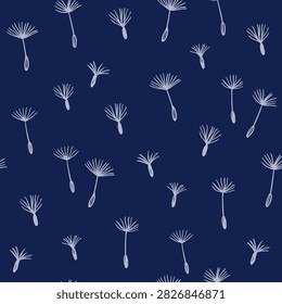 Seamless pattern with dandelion fuzz. Blowball fluff. Vector hand-drawn doodle illustrations