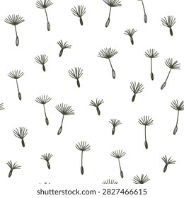 Seamless pattern with dandelion fuzz. Blowball fluff. Vector hand-drawn doodle illustrations