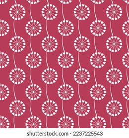 Seamless pattern of dandelion with hearts on isolated magenta background. Design for Valentine’s Day, Wedding, Mother’s day celebration, greeting cards, invitations, scrapbooking, home decoration.