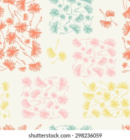 Seamless pattern with dandelion on white background. Vector illustration