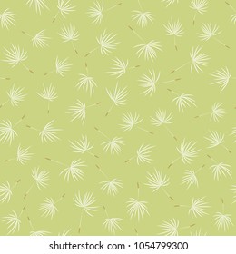 A seamless pattern, dandelion seeds fly through the air in the wind. On a green pleasant, soft background. 10 eps