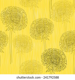 Seamless pattern of dandelions . Hand-drawn floral background,  vector illustration.