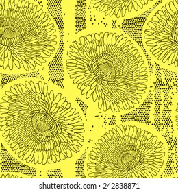 Seamless pattern of dandelions. Hand-drawn floral background,  vector illustration.