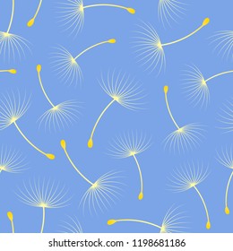 Seamless pattern with dandelions on a blue background.