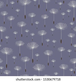 seamless pattern of dandelions on a purple background