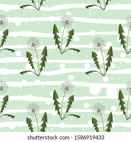 Seamless pattern with dandelions on simple background. Flat design. Vector Illustration
