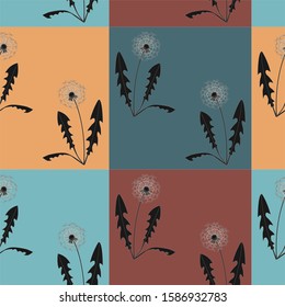 Seamless pattern with dandelions on simple background. Flat design. Vector Illustration