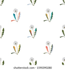 Seamless pattern with dandelions on simple background. Flat design. Vector Illustration