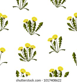 Seamless pattern with dandelions on white background. Flat design. Vector Illustration