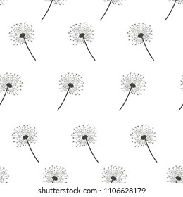 Seamless pattern with dandelions on white background