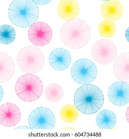 Seamless pattern with dandelions on a white background. Vector repeating texture.