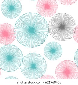 Seamless pattern with dandelions on a white background. Vector repeating texture.