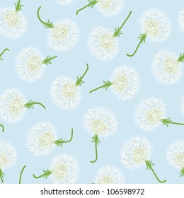 Seamless pattern with dandelions and seeds flying