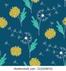 Seamless pattern with dandellions. Botany vector illustration