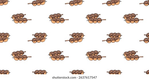 Seamless pattern with dango dumplings covered in sauce doodle vector