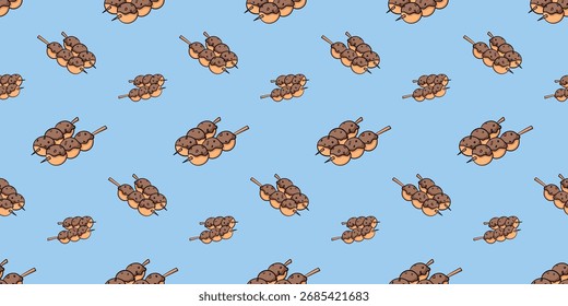 Seamless pattern with dango dumplings covered in sauce doodle vector