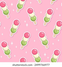 Patrón sin fisuras con dango. Dulces tradicionales japoneses. Linda comida asiática. Vector de fondo.