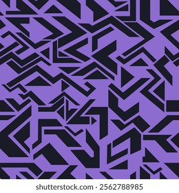 Seamless pattern with dark abstract geometric shapes on a purple background. Vector repeating background. for the design of prints, clothing design, interior design and scenes in abstract patterns