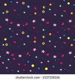 Seamless pattern with dark blue birthday party ellements