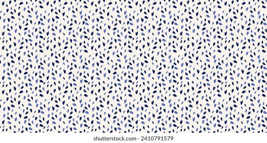 Seamless pattern with dark blue, black polka dot, random dots, spots, drops on a light background. Vector hand drawn sketch shape. Creative texture tiny, snowflakes, circles, leaflets 
