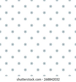 Seamless pattern. Dark blue cross lines with dots on white background. Vector abstract background.