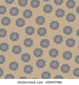 Seamless Pattern with dark blue flowers on ivory background