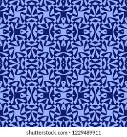 Seamless pattern from dark blue geometrical abstract ornaments on a light background. Vector illustration. Suitable for fabric, wallpaper, wrapping paper