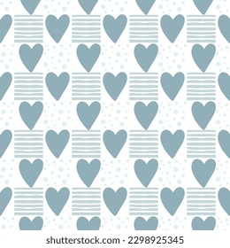 Seamless pattern with dark blue pastel hearts on a white background. For packaging, clothing, backgrounds, postcards, scrapbooking