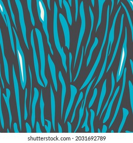 Seamless pattern with dark blue stripes on a light blue background, like a tiger. Print for modern fabrics, throw pillows, wrapping paper. Vector.