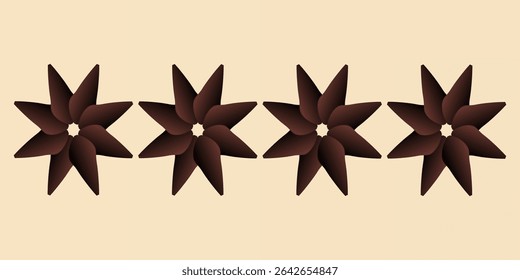 Seamless pattern of dark brown abstract flower shapes with eight petals on a light beige background. vector eps 10