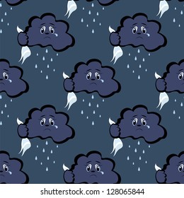 seamless pattern with dark cloud and rain