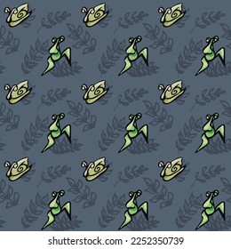 Seamless pattern in dark colors with animals. Vector graphics. Design for textiles, souvenirs, clothes, fabrics, tableware, gift wrapping for children, etc.