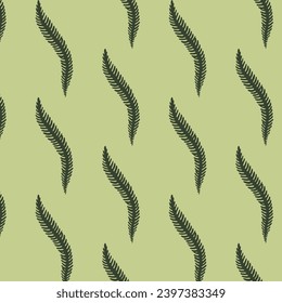 seamless pattern of dark green fern leaves on a green background