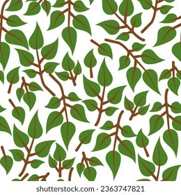 Seamless pattern with dark green leaves and branches on a white background, nature wallpaper, print, textile, wrapping.