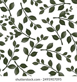 seamless pattern of dark green leaves for fabric
