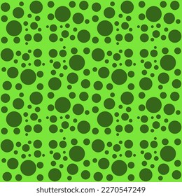 Seamless pattern of dark green spots of different sizes on a green background.