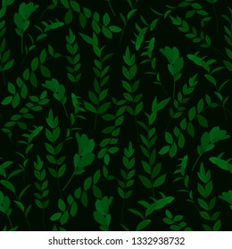 Seamless pattern with dark green zamioculcas leaves