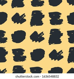 Seamless pattern with dark hand drawn scribble smear on yellow background. Abstract grunge texture. Vector illustration