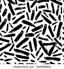 Seamless pattern with dark hand drawn scribble smear on white background. Abstract grunge texture. Vector illustration