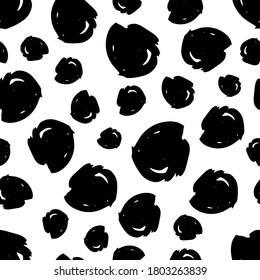 Seamless pattern with dark hand drawn round scribble smear on white background. Abstract grunge texture. Vector illustration